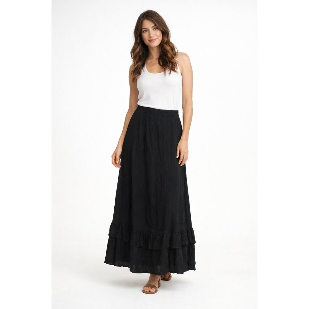 Black Maxi Ruffle Skirt - Women's Flowy Long Skirt